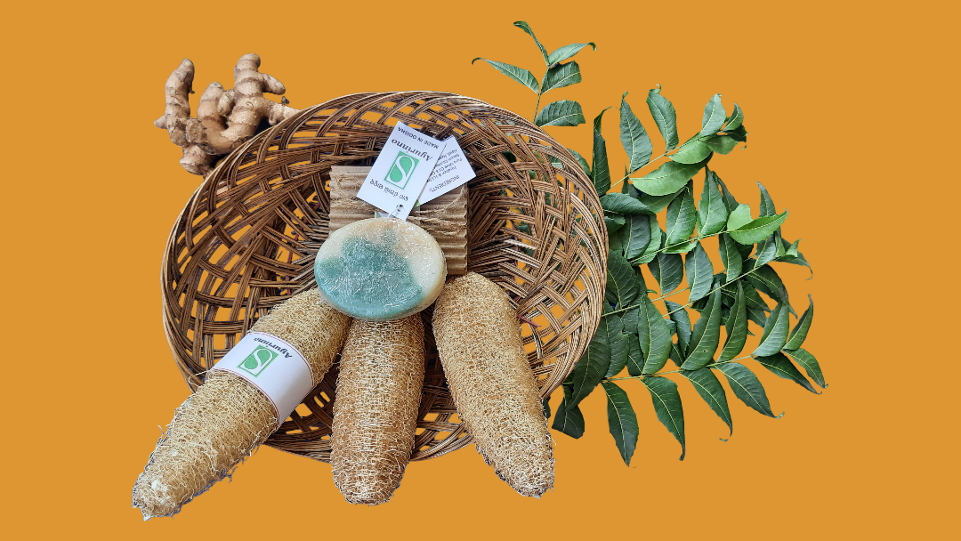 AyurInno Neem & Turmeric Soap with loofah